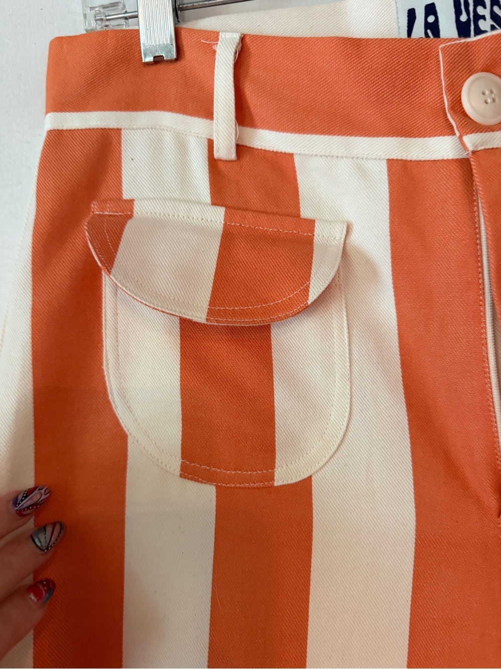 La Veste Parasol Pants Orange & Cream Striped Wide-Leg Pants, XL - Picture 4 of 6